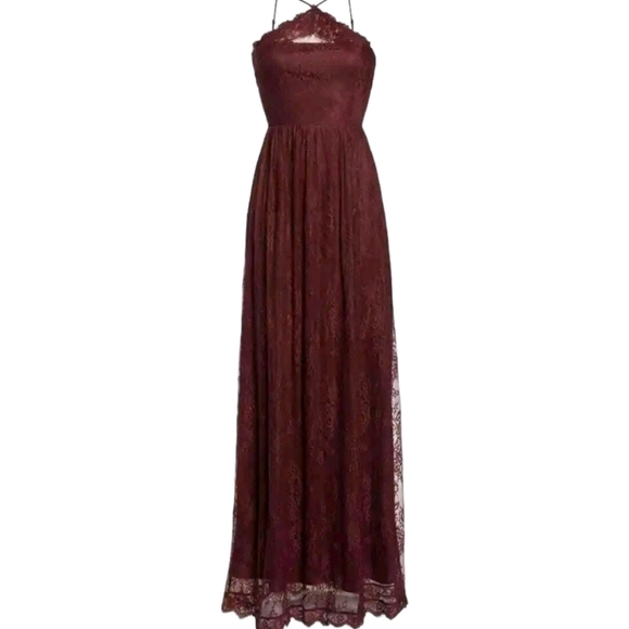 Heartloom Eloise Halter Lace Maxi Gown Dress Burgundy Eyelash Scalloped Med NWT - Picture 7 of 12